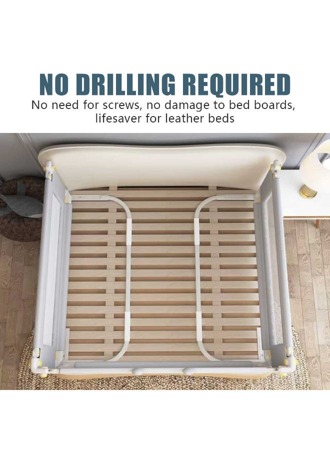 Meishida 3 Pieces Queen Bed Rails, No-Drill Baby Bed Rail Guard for Toddlers with Height Adjustment, Thickened Child Safety Side Railing Guards/Bedrail for Kids, Grey Bear Design (2M+2M+1.8M) - Image 4